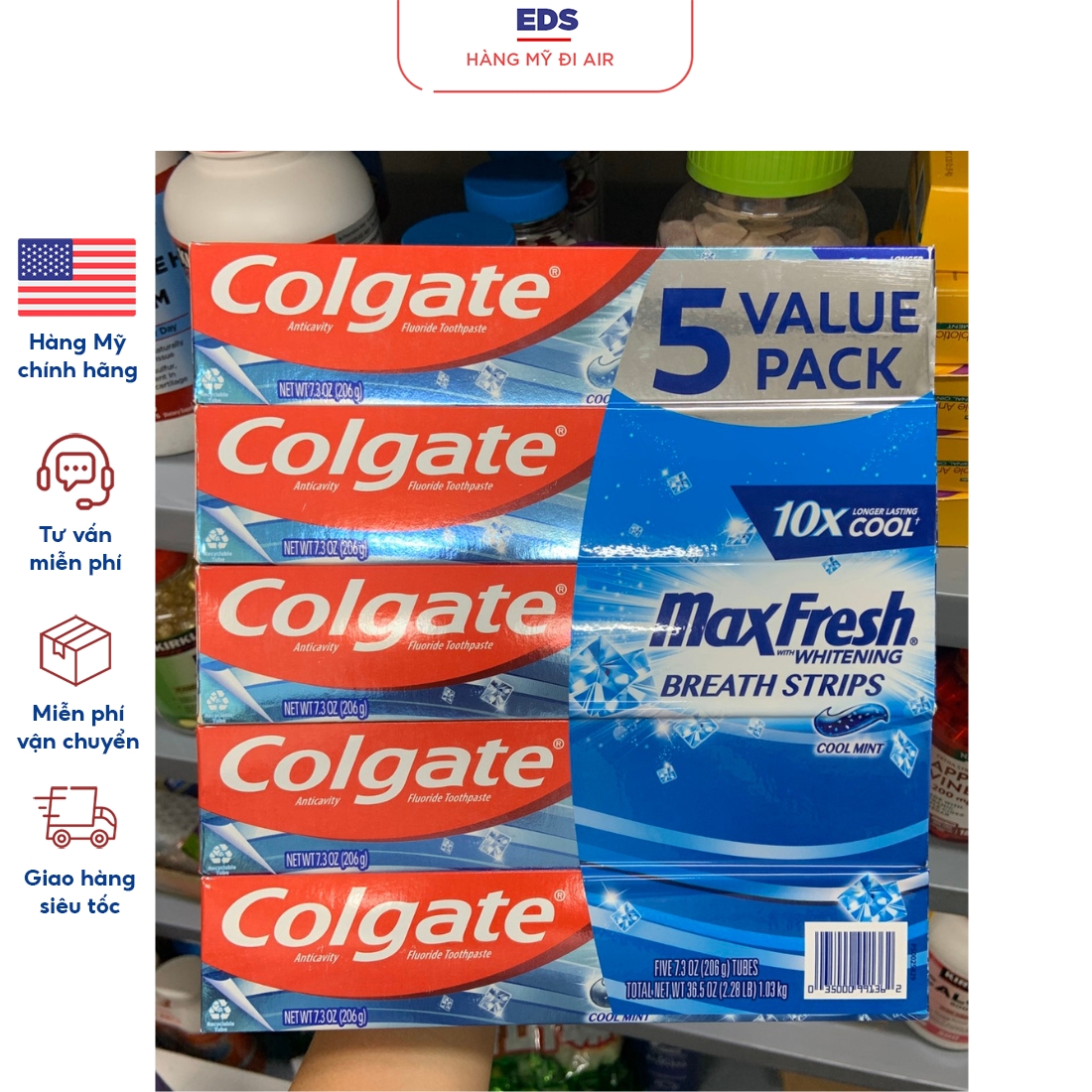 Kem đánh răng Colgate date 4/2024 Maxfresh Whitening Breath Strips - EDS Hàng Mỹ