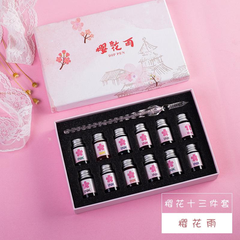 Bộ bút thủy tinh tam sinh tam thế dụng cụ học tiếng trung bút cổ trang tập luyện viết chữ Hán quà tặng pha lê