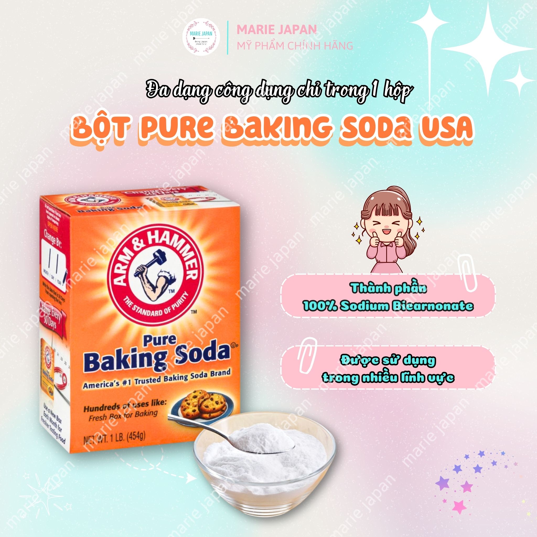 Bột Đa Năng Trắng Răng Pure Baking Soda Arm 454g