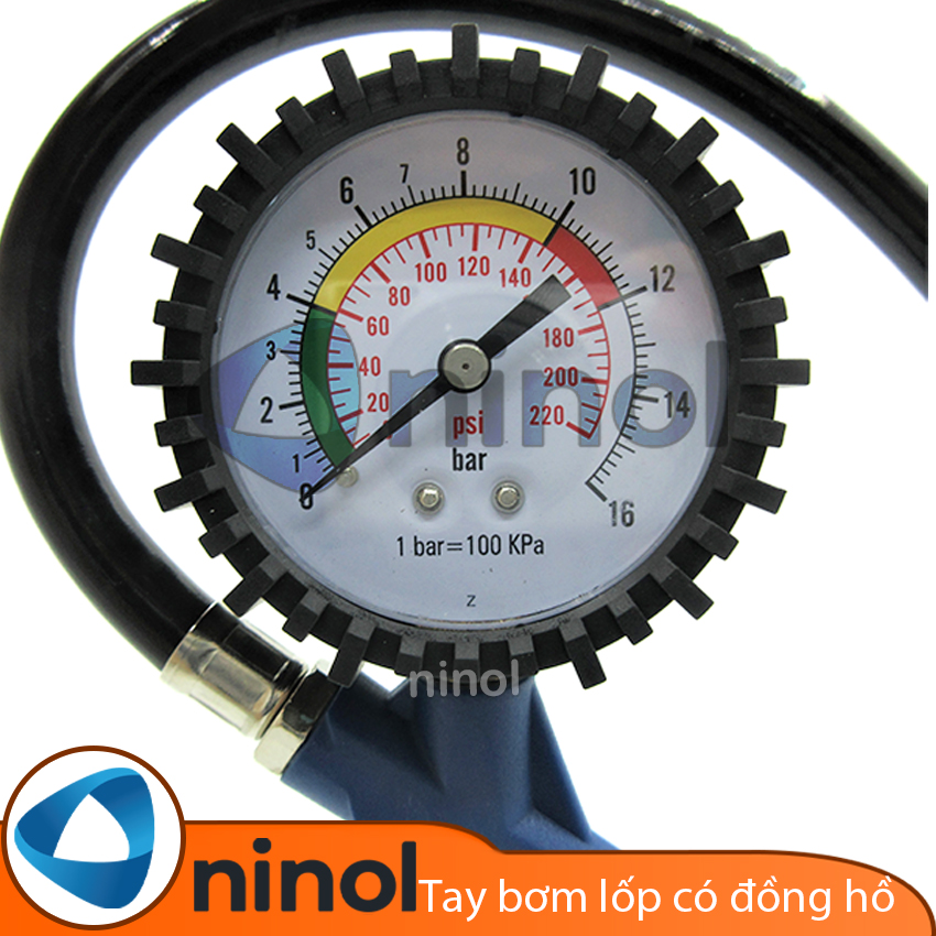 Tay bơm lốp có đồng hồ đo áp suất