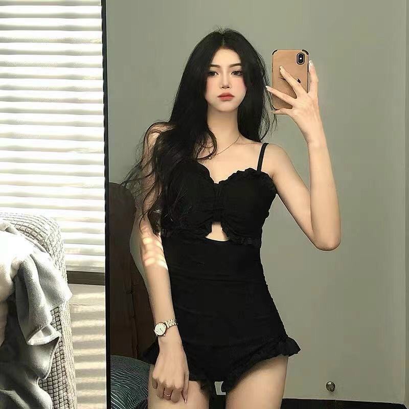 Bikini nhún bèo cúp nơ đen sexy