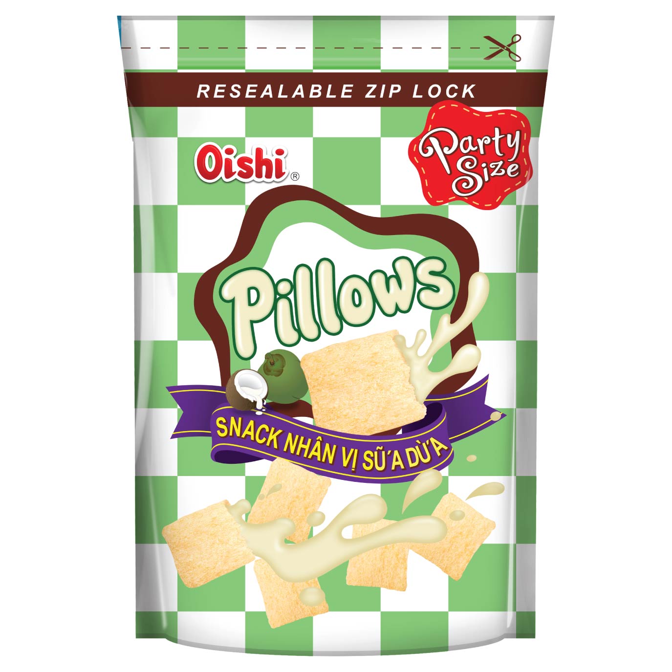 Combo 20 gói Oishi Snack Nhân Vị Sữa Dừa Pillows (80g/gói)
