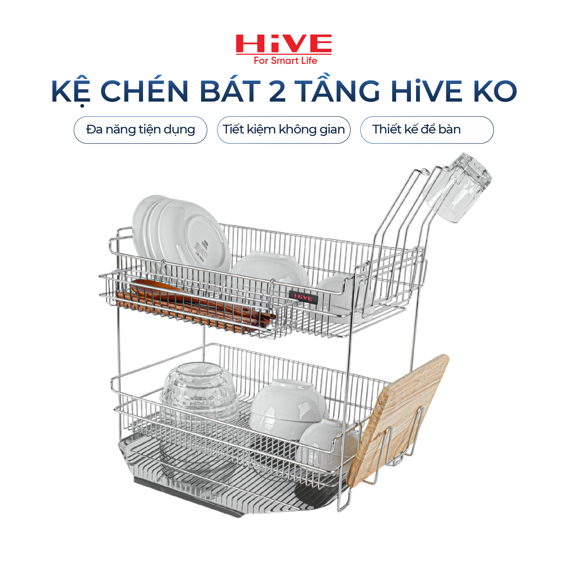 Kệ (giá) để chén bát HiVE KO 2 tầng inox 304