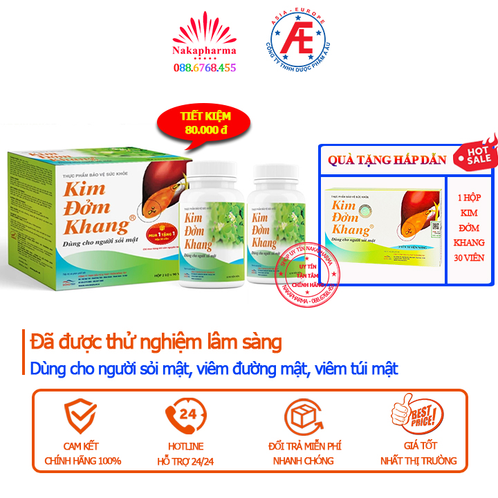 Kim Đởm Khang - Hộp 180v tặng ngay Hộp 30v - Giảm sỏi thận, sỏi mật, viêm đường túi mật