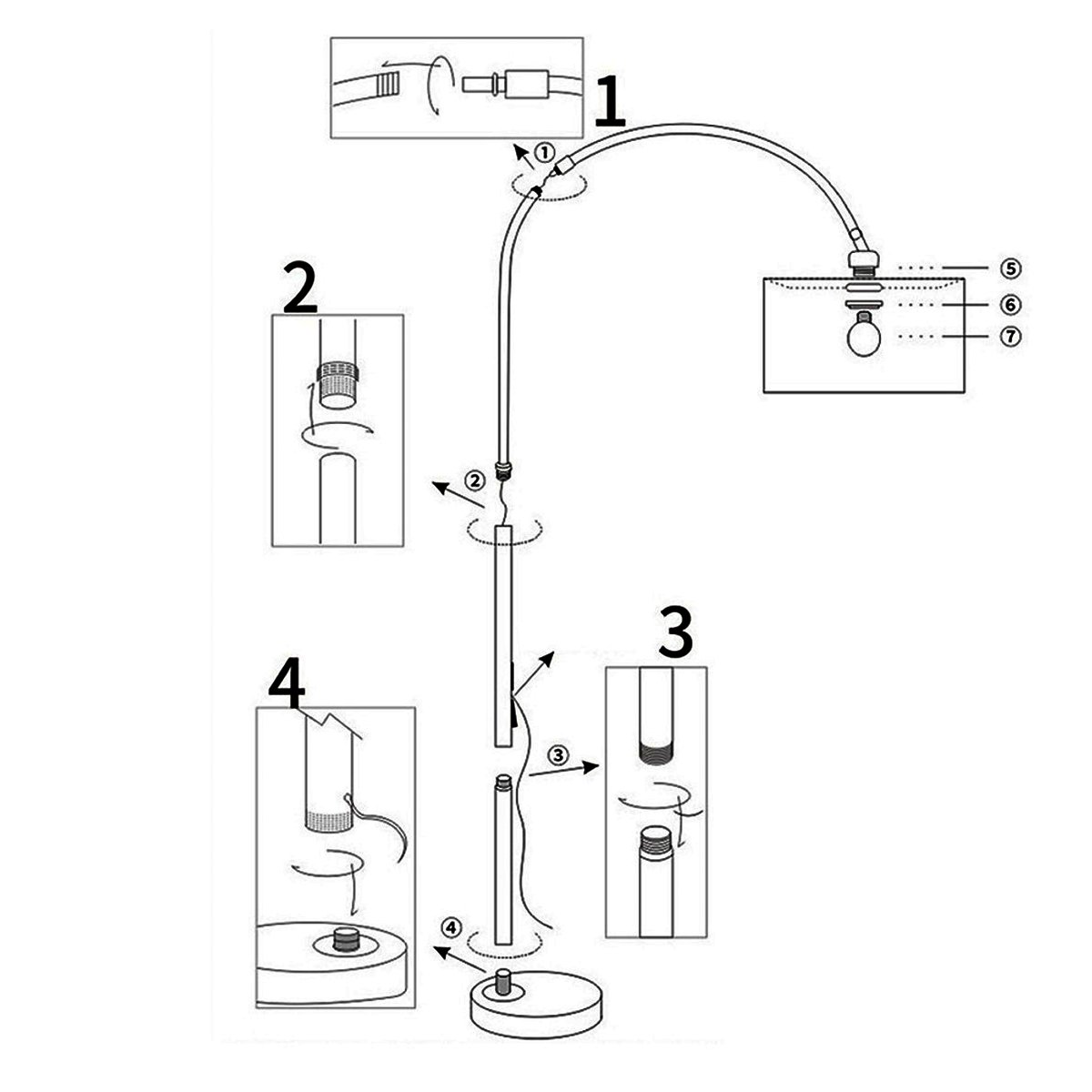 Đèn cây đứng dáng cong, Đèn cây decor phòng ngủ