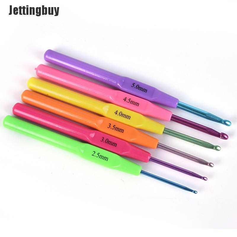 Jettingbuy Bộ 6 que móc đan len đầu nhôm tay cầm nhựa