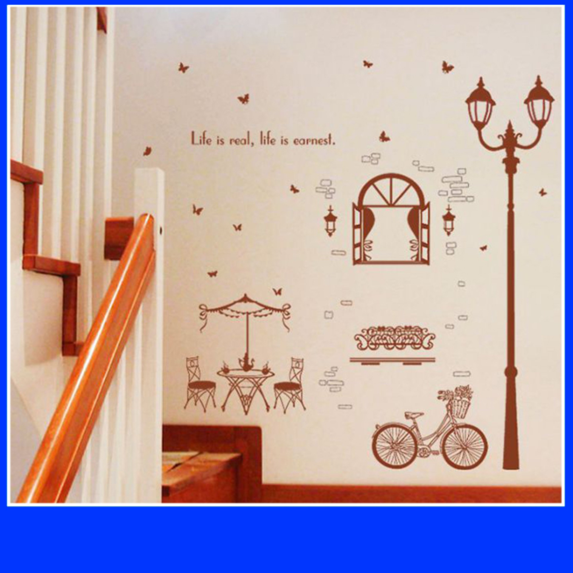 Decal dán tường Tranh cột đèn nâu trang trí nhà cửa, cafe, trà sữa AmyShop