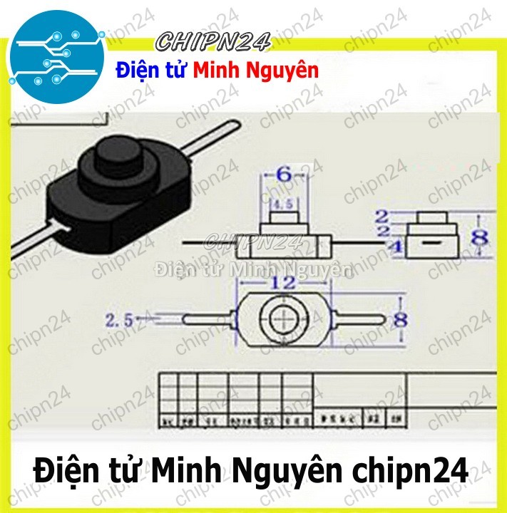 [3 cái] (F103.5) Công tắc đèn pin 2P 1208YD Trắng - HH002843