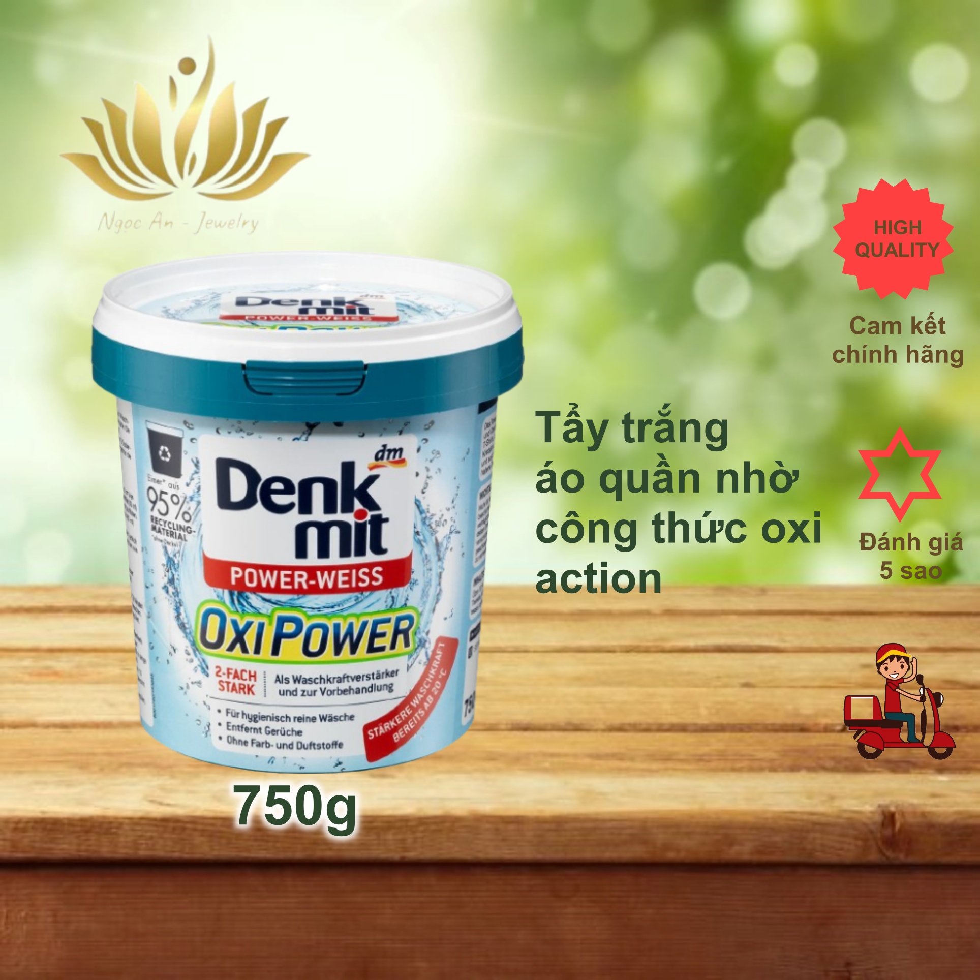 Bột giặt tẩy trắng quần áo Denkmit Oxi Power 750gr - Tẩy cả các vết bẩn cứng đầu, lâu ngày