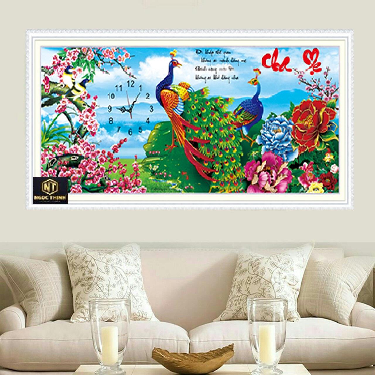 Tranh đính đá mẫu mới Đồng hồ Cha Mẹ-KT: 102x48