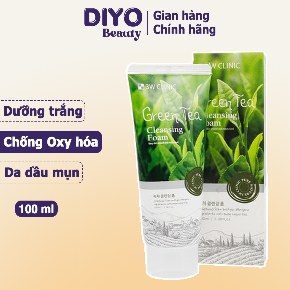 Sữa rửa mặt 3W Clinic Trà xanh 100ml Hàn Quốc dưỡng ẩm làm sạch da