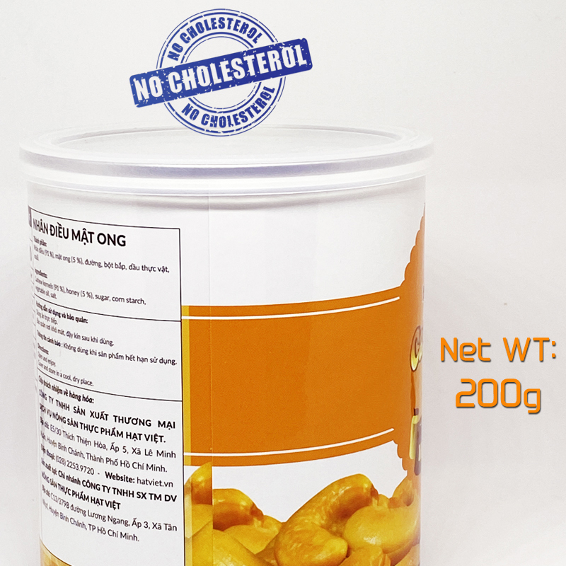 Vietnuts - Hạt điều mật ong hộp 200g - chất lượng xuất khẩu - Quà tặng hạt dinh dưỡng cao cấp - 0% cholesterol