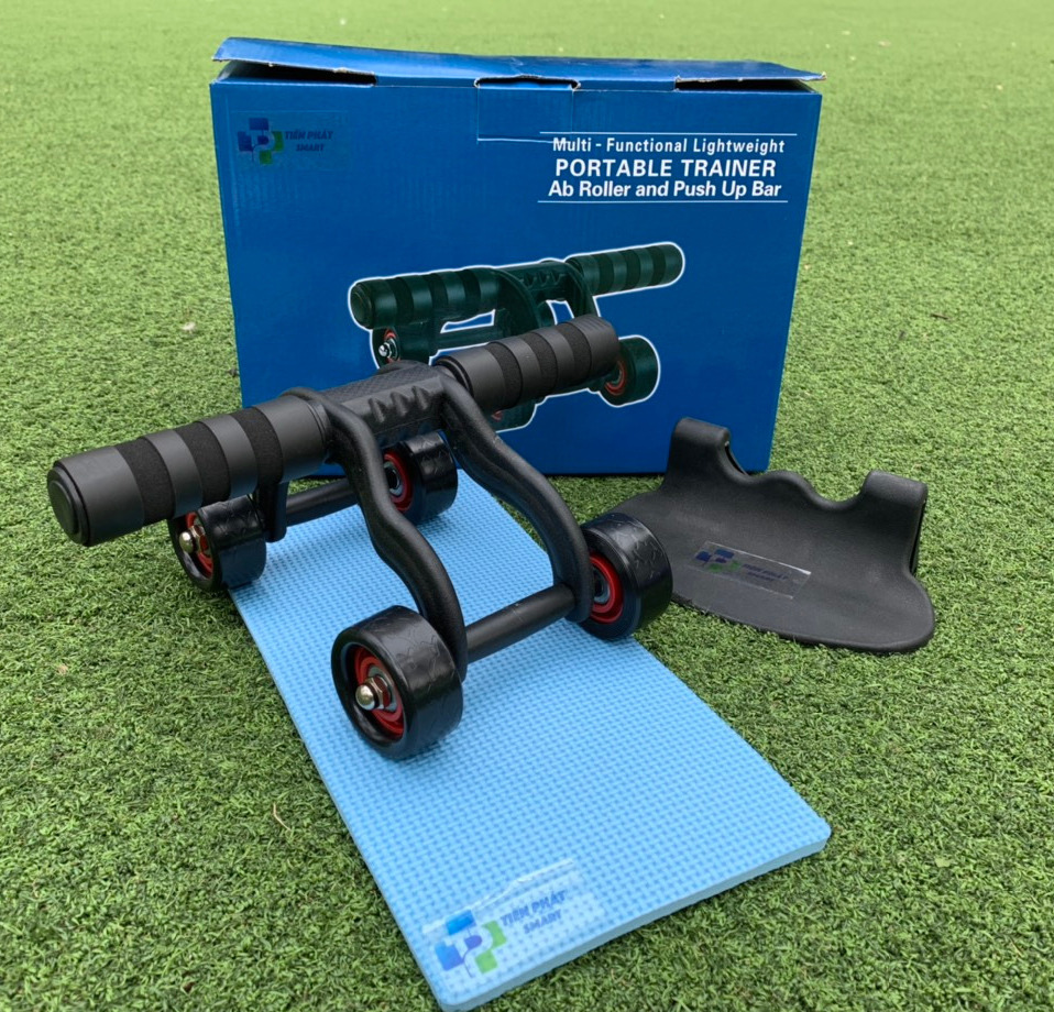 Con lăn tập cơ bụng 4 bánh cỡ lớn cao cấp kèm(Thảm lót+ Tấm chặn) nhựa