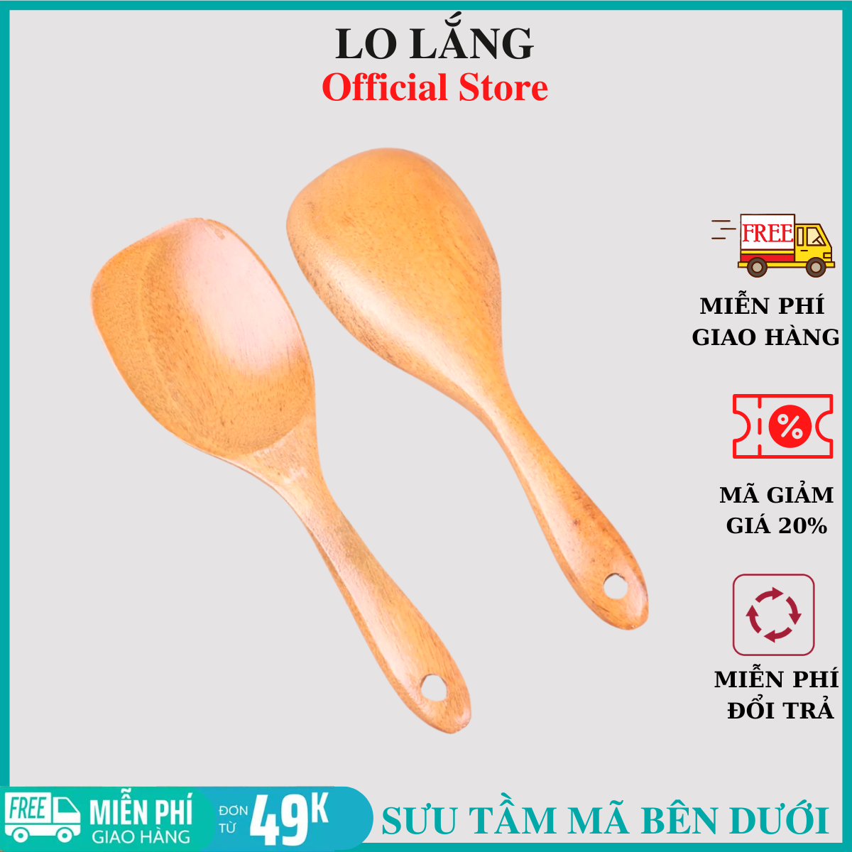 Vá gỗ múc cơm chống dính cao cấp