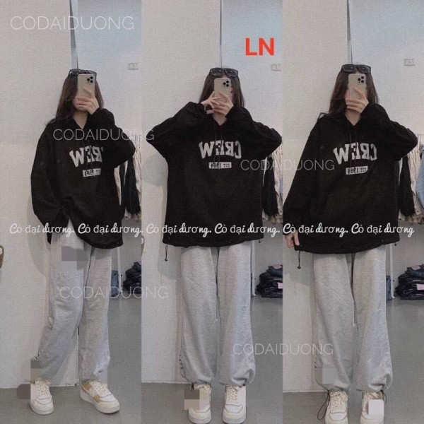 ÁO HOODIE CREW+QUẦN BOM XÁM LN11