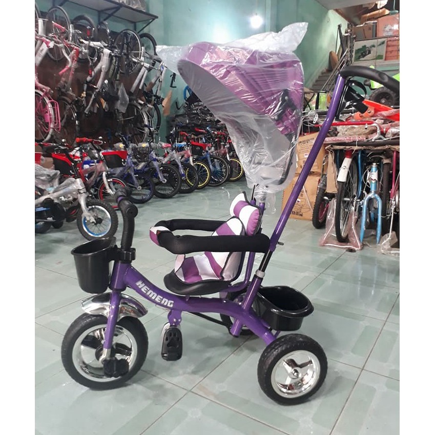 Xe Đẩy 3 Bánh Mái Che (Có Bảo Hiểm + Đệm Lót + Giỏ Đồ)