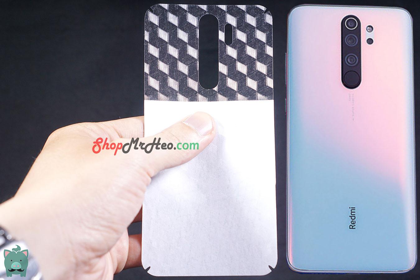 Bộ 3 Skin Dán Mặt Sau Lưng Vân 3D Carbon Xiaomi Redmi Note 8 Pro