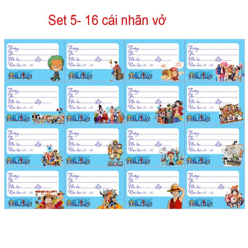 Nhãn vở one piece set 20 cái / nhãn vở lufy /nhãn vở zozo