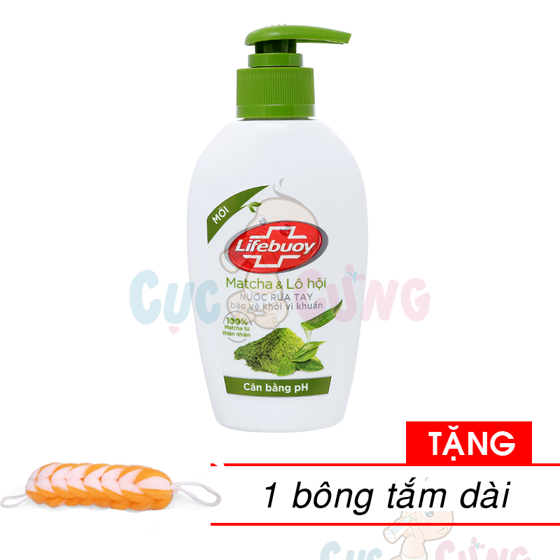 Chai nước rửa tay LifeBuoy Matcha & lô hội diệt 99,9% vi khuẩn chai 500g Tặng 1 bông tắm màu ngẫu nhiên