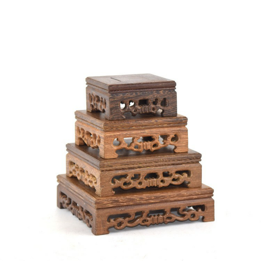 [HCM]BỘ 4 ĐẾ GỖ  ĐÔN GỖ VUÔNG CHẠM KHẮC