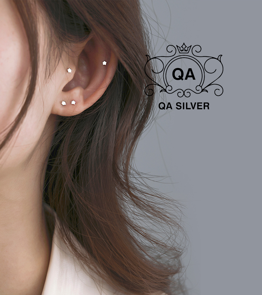 Khuyên tai bạc 925 ngôi sao năm cánh chốt bi bạc bông nam nữ tối giản S925 STAR QA SILVER Earrings EA230304
