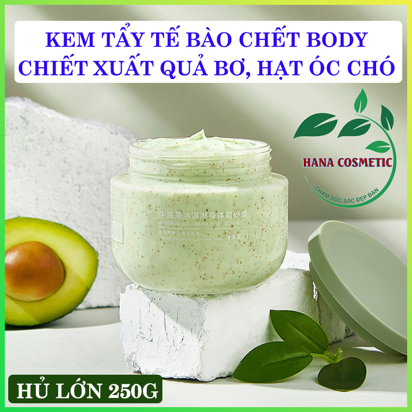 Kem tẩy tế bào chết toàn thân heyxi 250g chiết xuất từ tinh chất quả bơ, hạt óc chó – tẩy sạch da chết, giúp da trắng sáng, dưỡng ẩm, mịn da