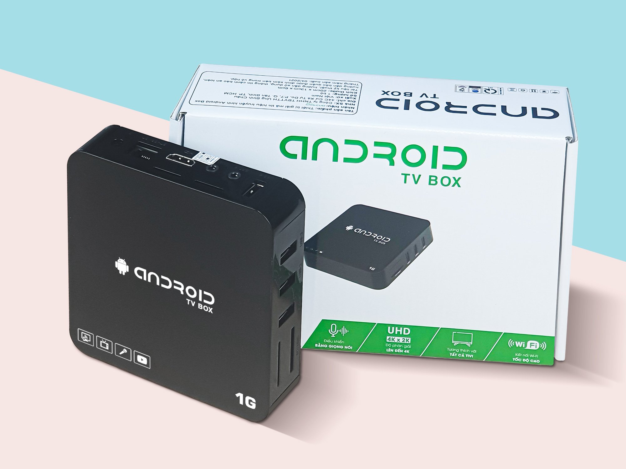 Đầu Android Box 1G, kết nối internet, cài đặt sẵn úng dụng xem truyền hình, hỗ trợ voice search