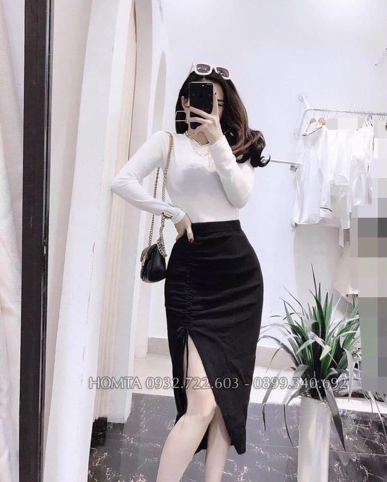 Chân váy xẻ tà dáng ôm body chất len tăm | Shopee Việt Nam