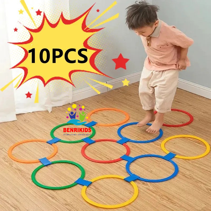 Đồ Chơi Vận Động Trẻ Em Sét 10 Vòng Nhựa Size To Cho Bé Vui Chơi Tập Nhảy Lò Cò