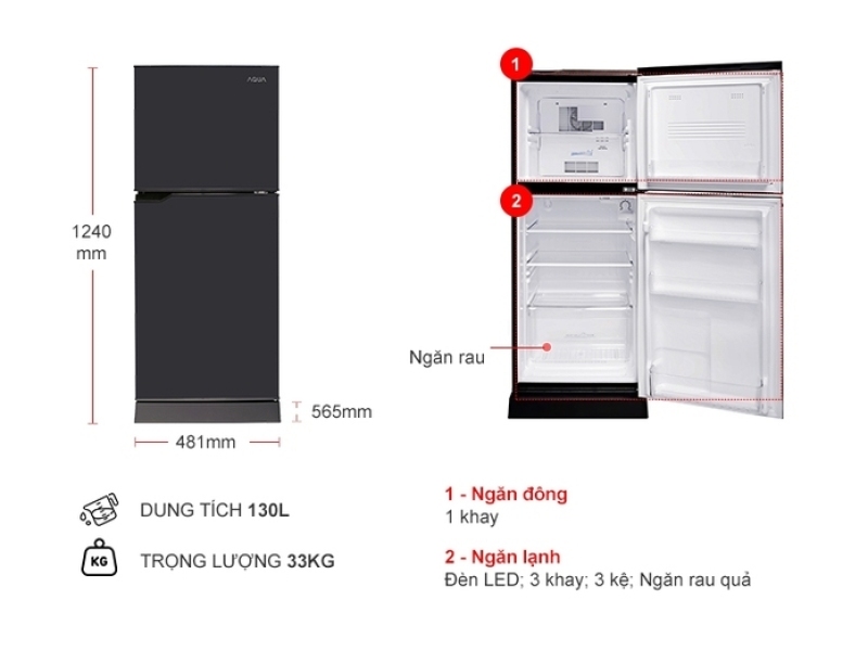 Tủ lạnh Aqua 130 lít AQR-T150FA (BS)