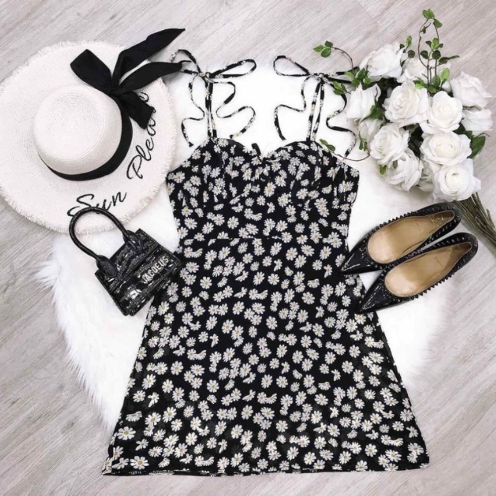 [HCM]Đầm 2 dây hoa cúc scrunchies