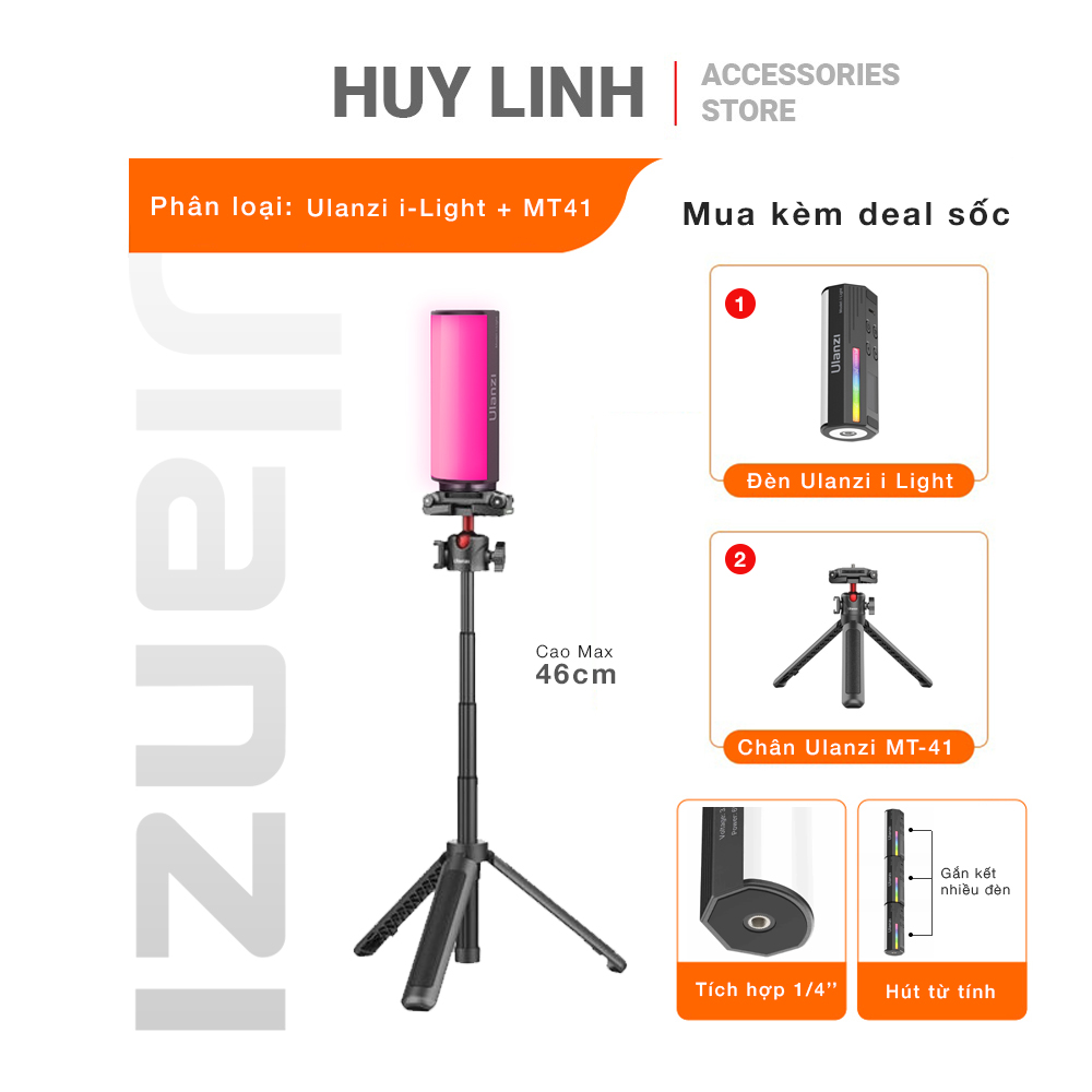 Đèn ống rgb từ tính ulanzi i-light compact magnetic tube công suất 6w - độ sáng 2500k-9000k cri95 màn hình lcd