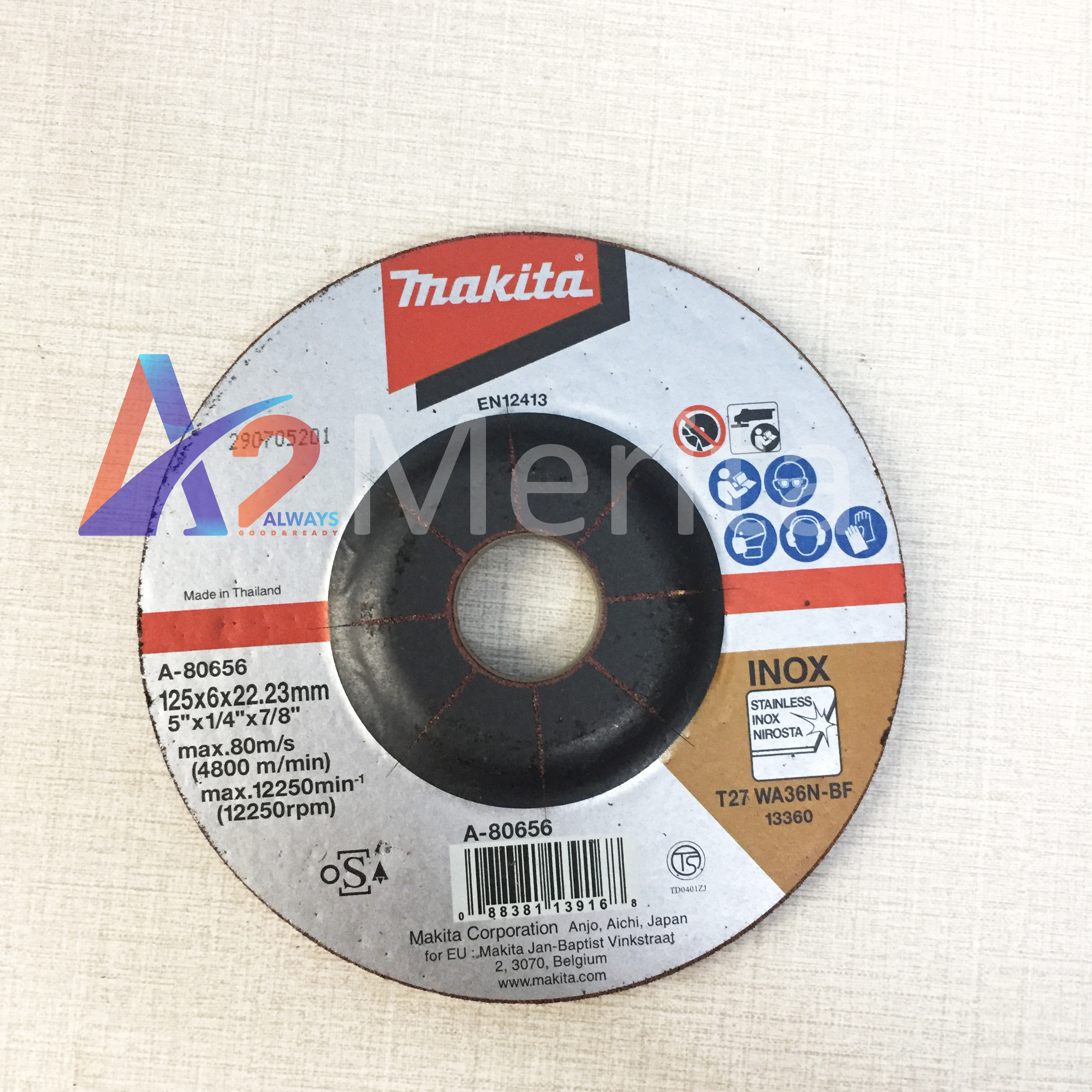 Đá mài cho inox 125 x 6 x 22.23mm  Makita A-80656
