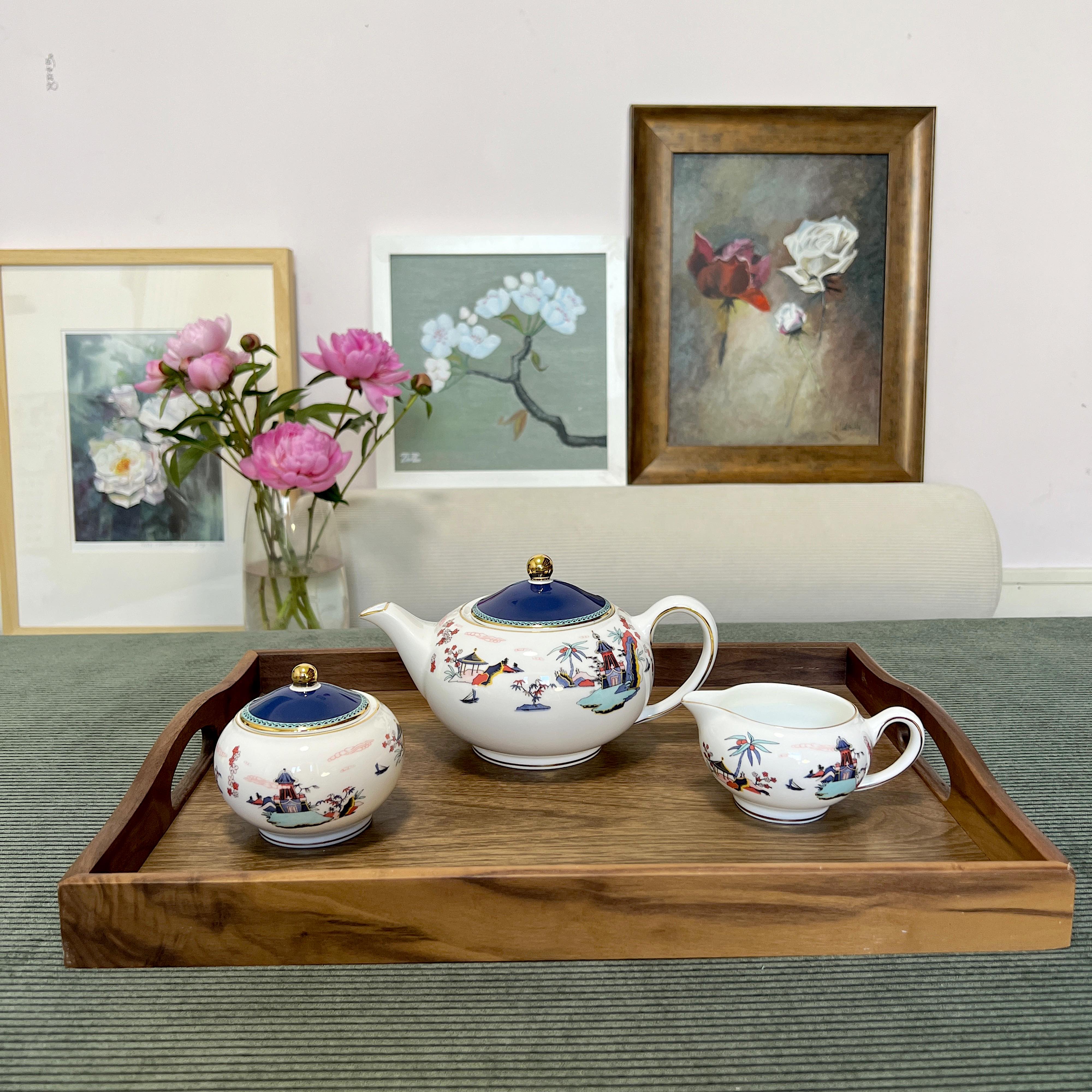 Bộ Bình Trà 3 món Wedgwood - Wedgwood Wonderlust Blue Pagoda 3 Piece Set