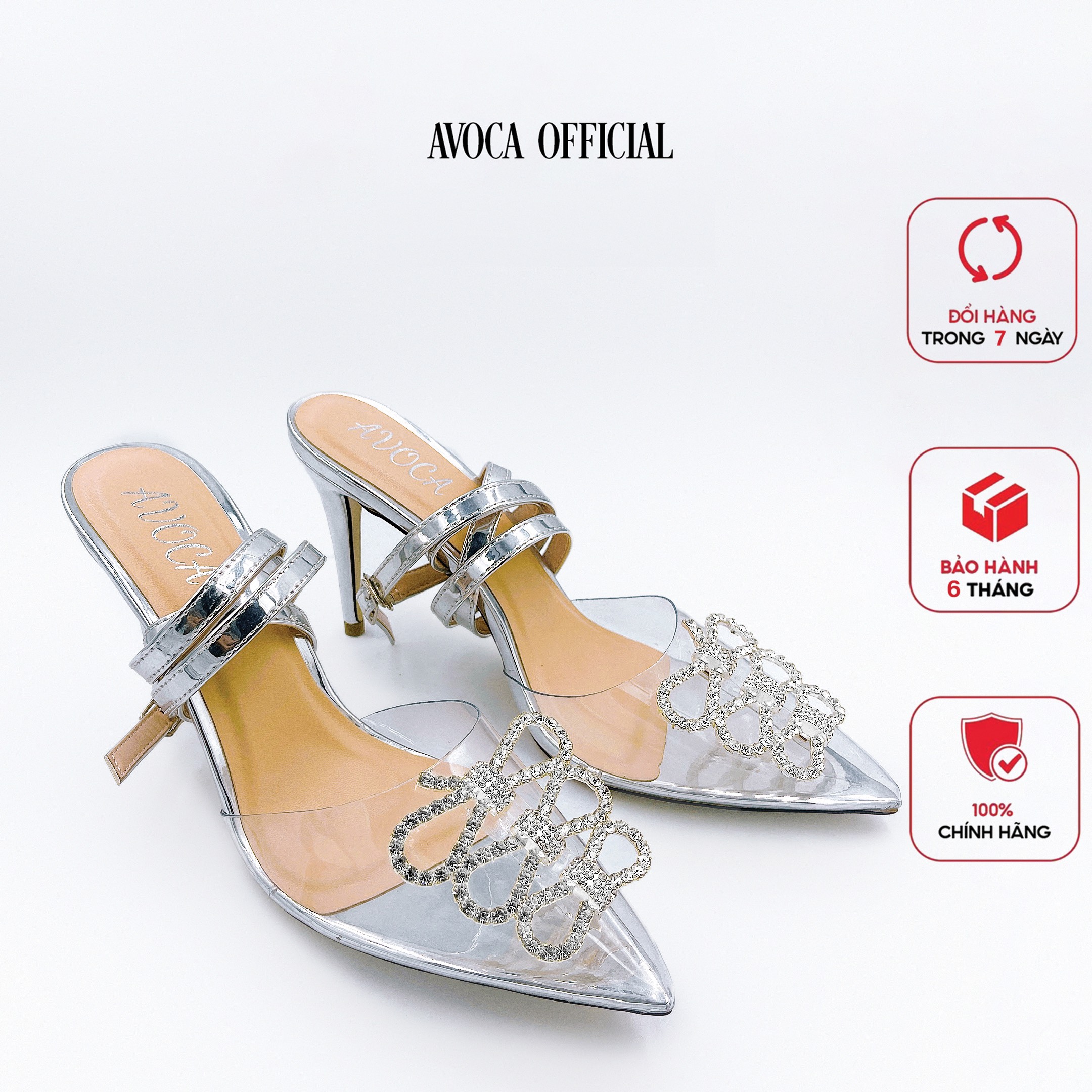 giày mũi nhọn gót bạc đính nơ đá cao cấp ( bảo hành 1 năm - free shipping)