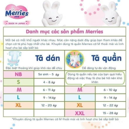 Tã Bỉm Dán/Quần Merries Hàng Nội Địa Nhật
