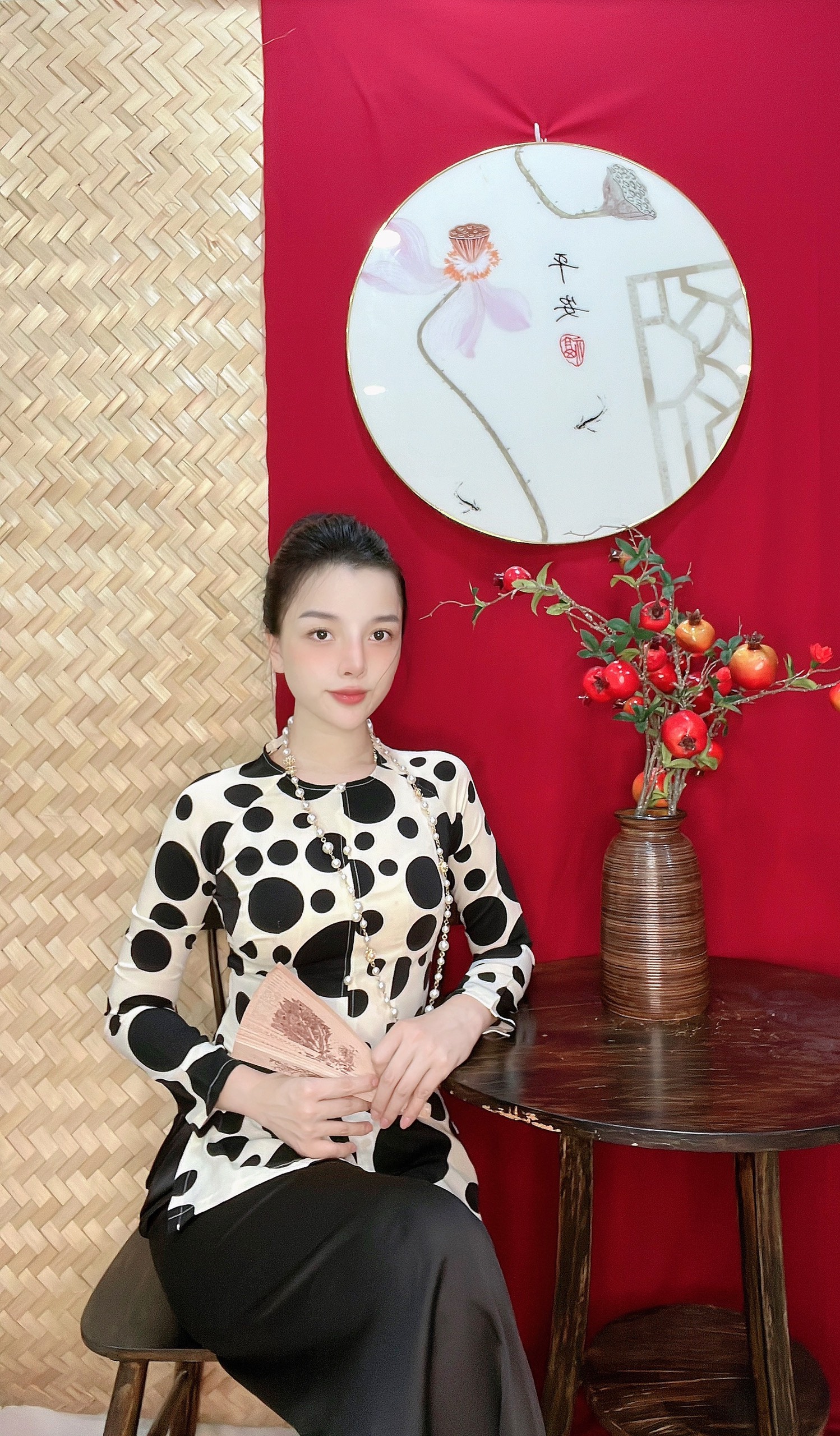 BỘ BÀ BA VẢI LỤA HỌA TIẾT VÀ CHẤM BI MẪU 2