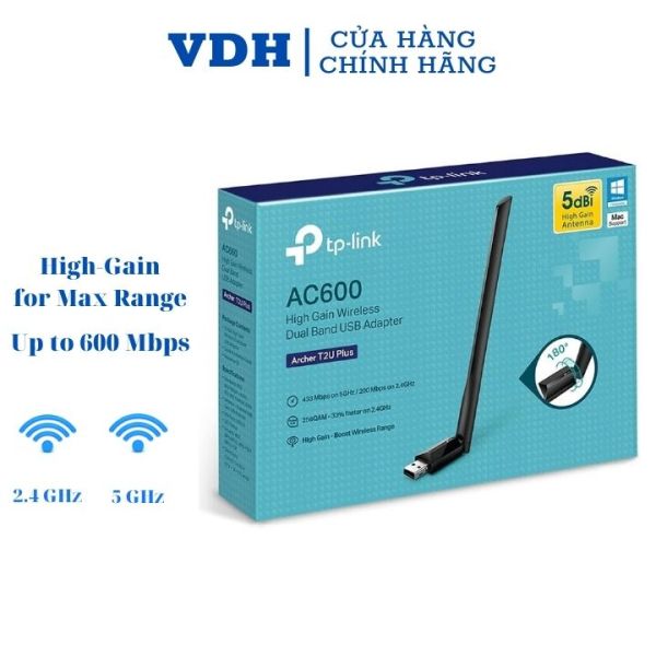 Bảng giá Usb wifi TP-Link chuẩn AC600 Mbps USB adapter băng tần kép,usb thu wifi Archer T2U Plus,VDH STORE Phong Vũ