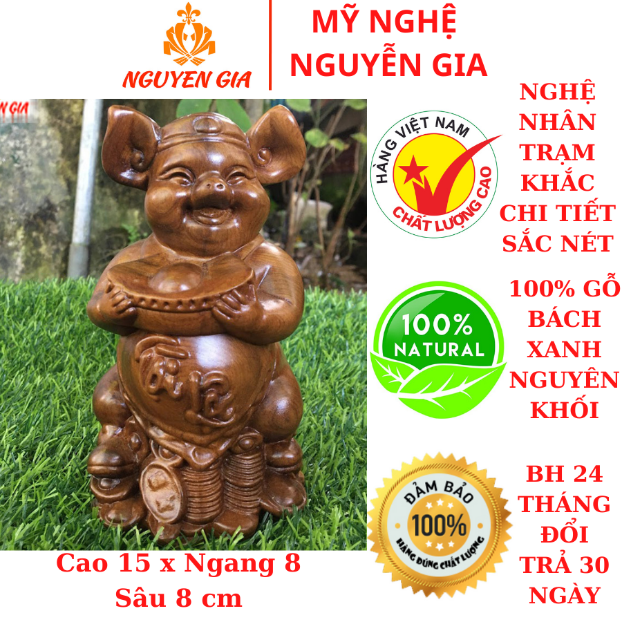 [GỖ THƠM] Tượng gỗ để bàn heo dâng vàng Tài lộc bằng gỗ bách xanh thơm mát trang trí taplo oto, để bàn có giá trị phong thủy mang lại tài lộc may mắn bình an