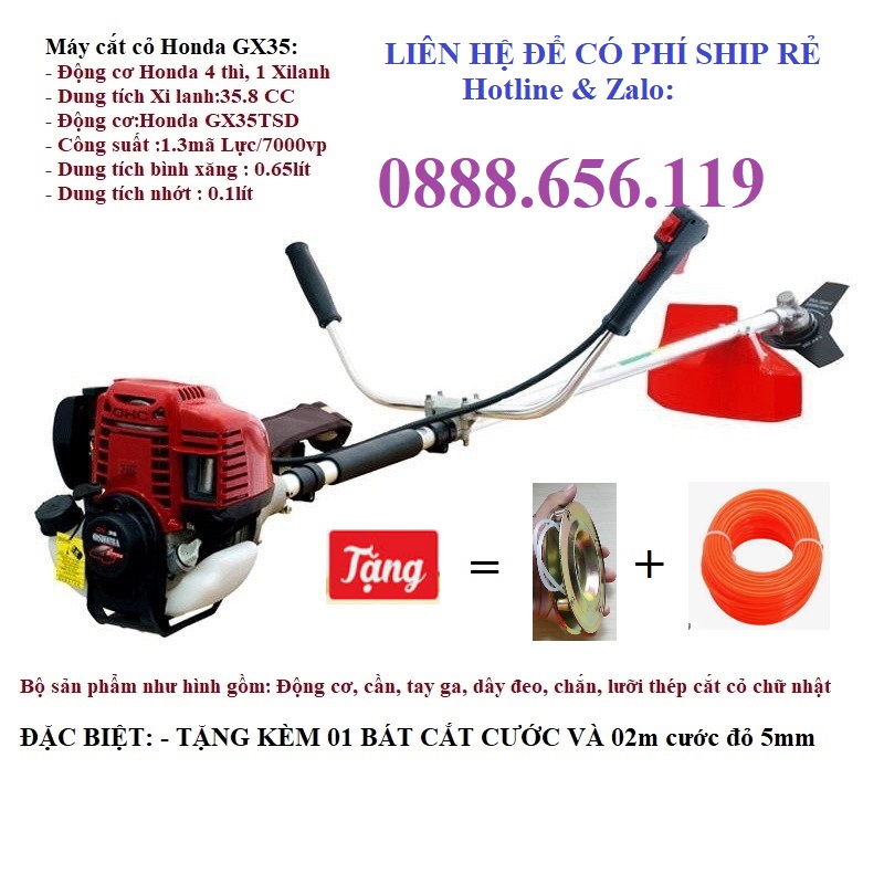 Máy cắt cỏ Honda GX35, tiêu chuẩn Honda Thái Lan uy tín chất lượng, bảo hành 12 tháng, tặng đầu cắt cước, bảo hành 18 tháng, kiểm và thử trước khi thanh toán