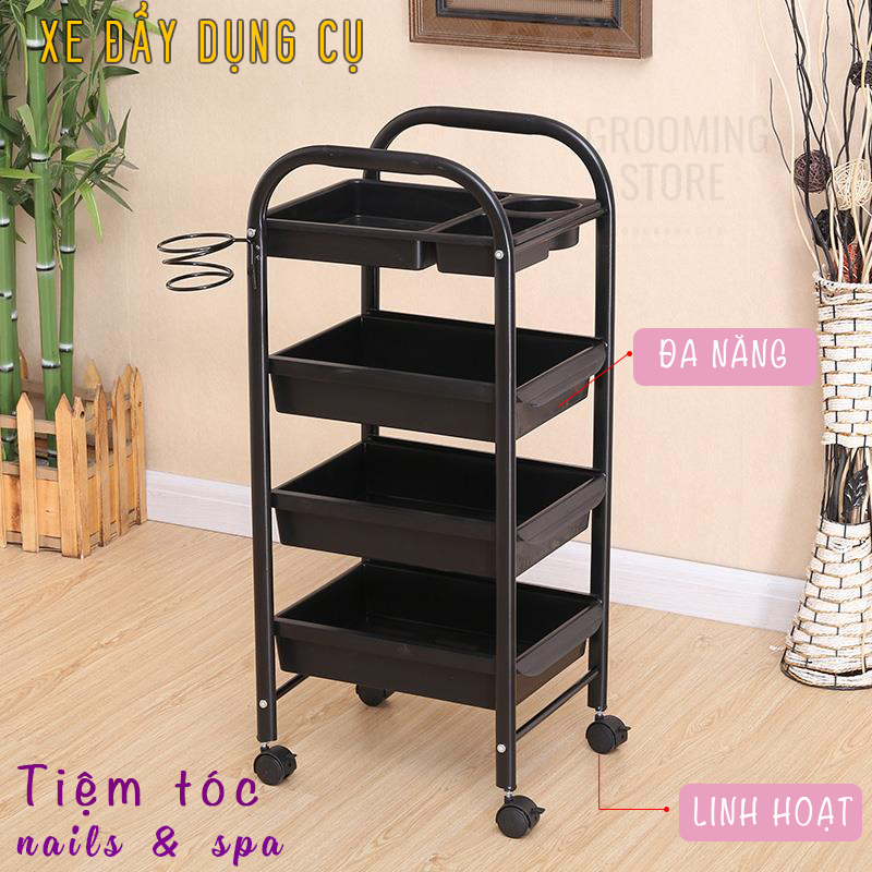 Xe đẩy phụ kiện làm tóc - Xe đẩy phụ kiện spa - Xe đẩy phụ kiện grooming