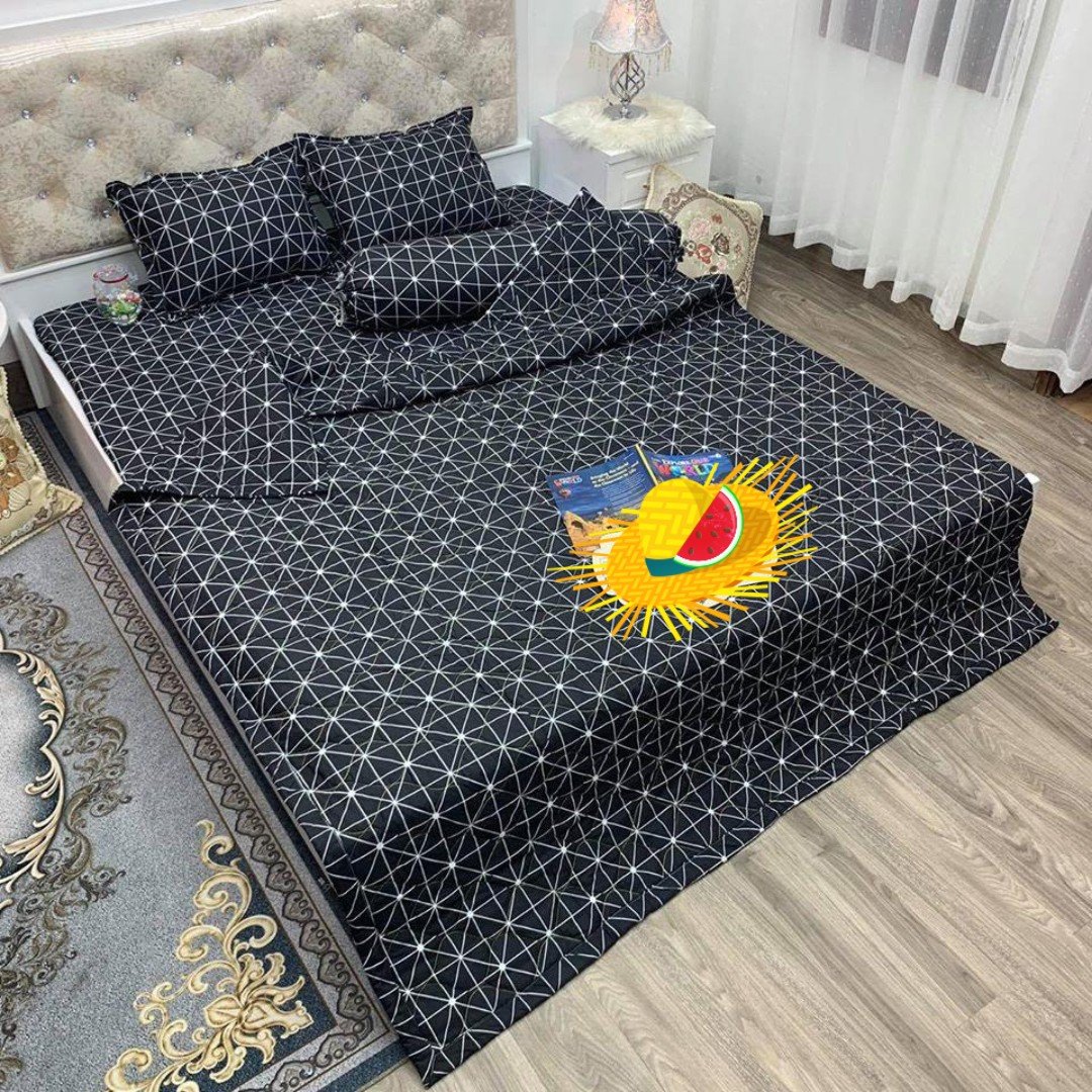 Bộ ga gối 3 món 1m6x2m và 1m8x2m mẫu hình thoi đen