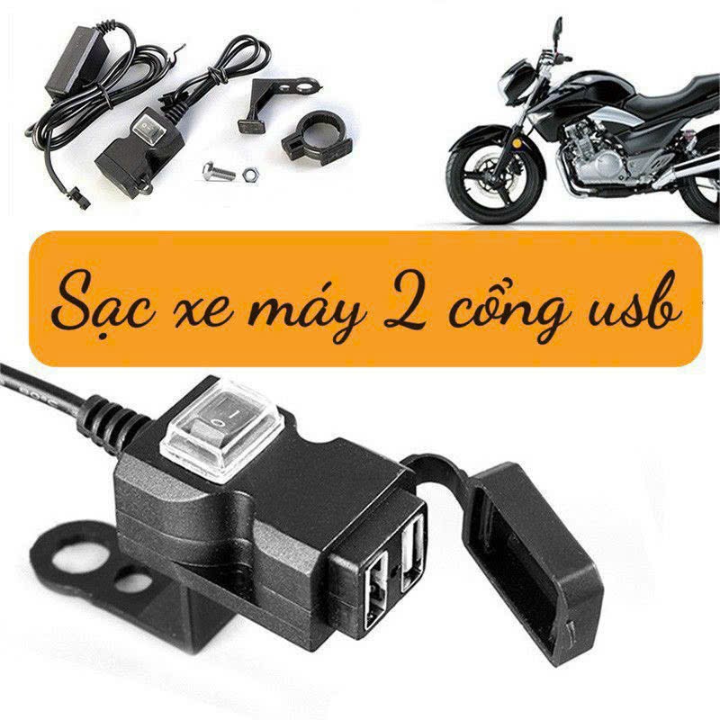 SẠC ĐIỆN THOẠI TRÊN XE MÁY YF122 - 2 CỔNG USB