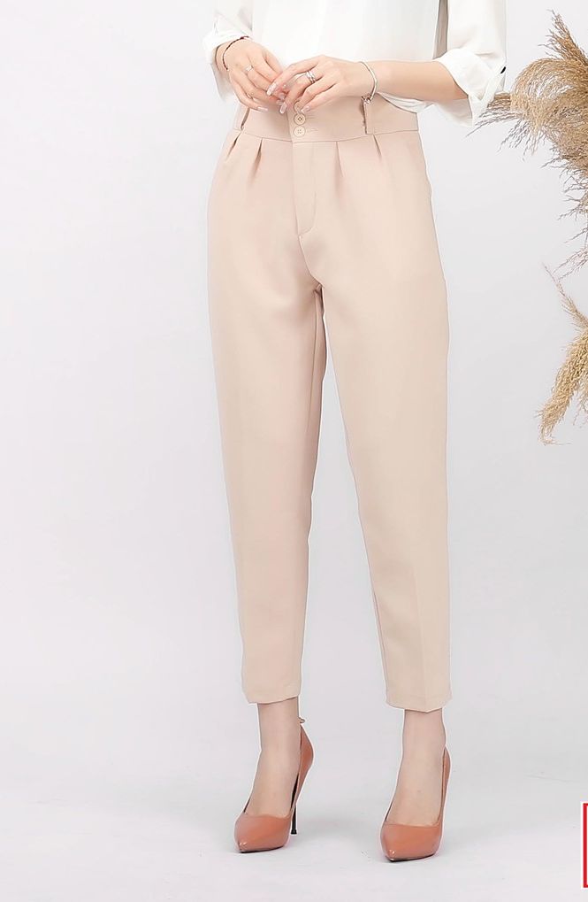 Quần baggy nữ công sở cạp cao 3 khuy