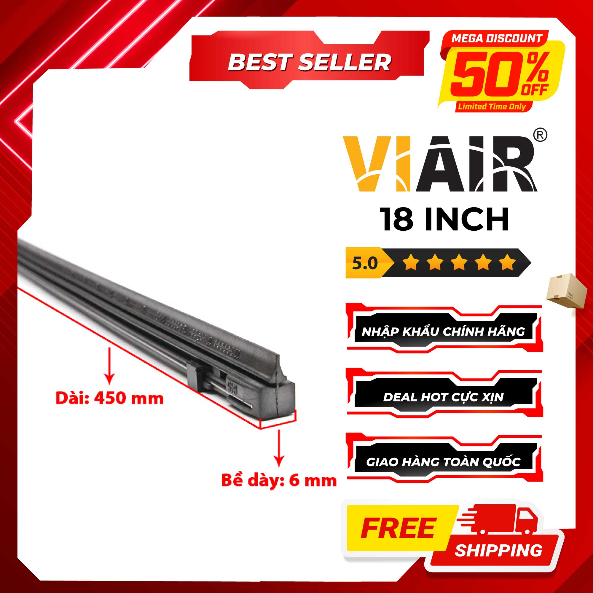 Combo 2 Lưỡi Gạt Mưa Loại A VIAIR R15  - Nhập Khẩu Chính Hãng