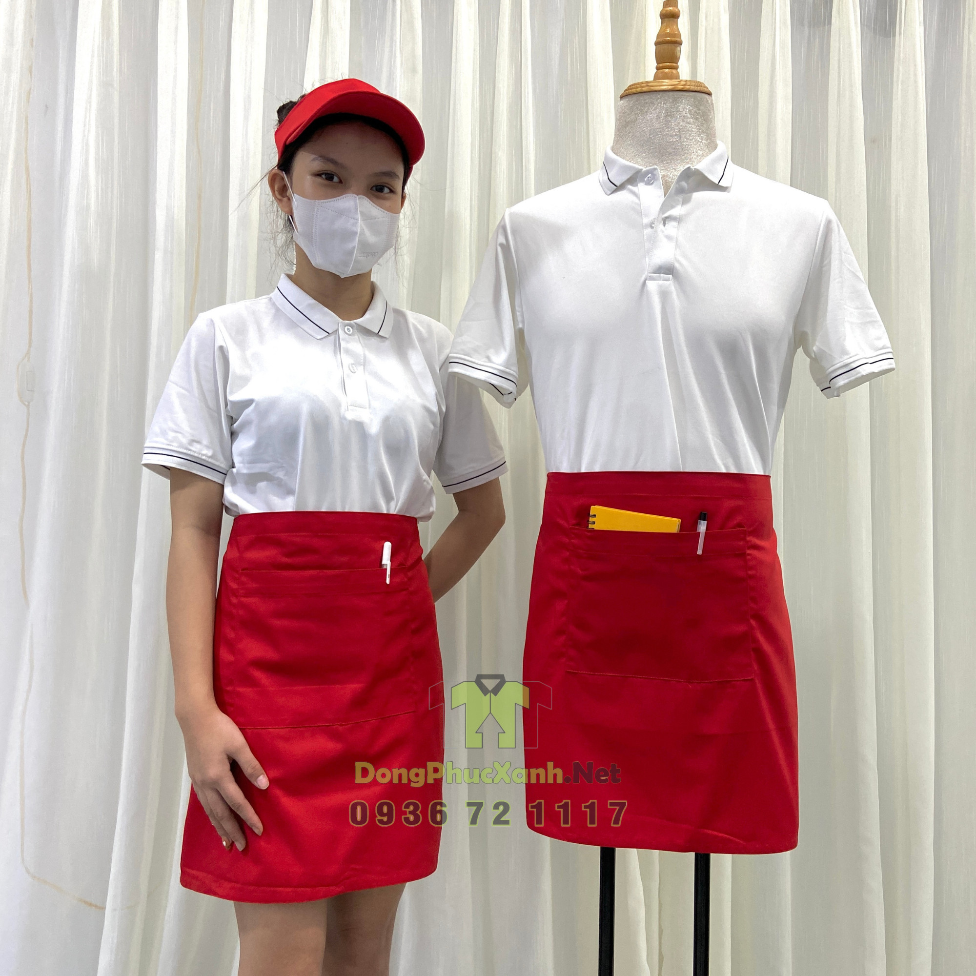 Tạp Dề Phục Vụ Màu Đỏ Chất ĐẸP - Làm đồng phục