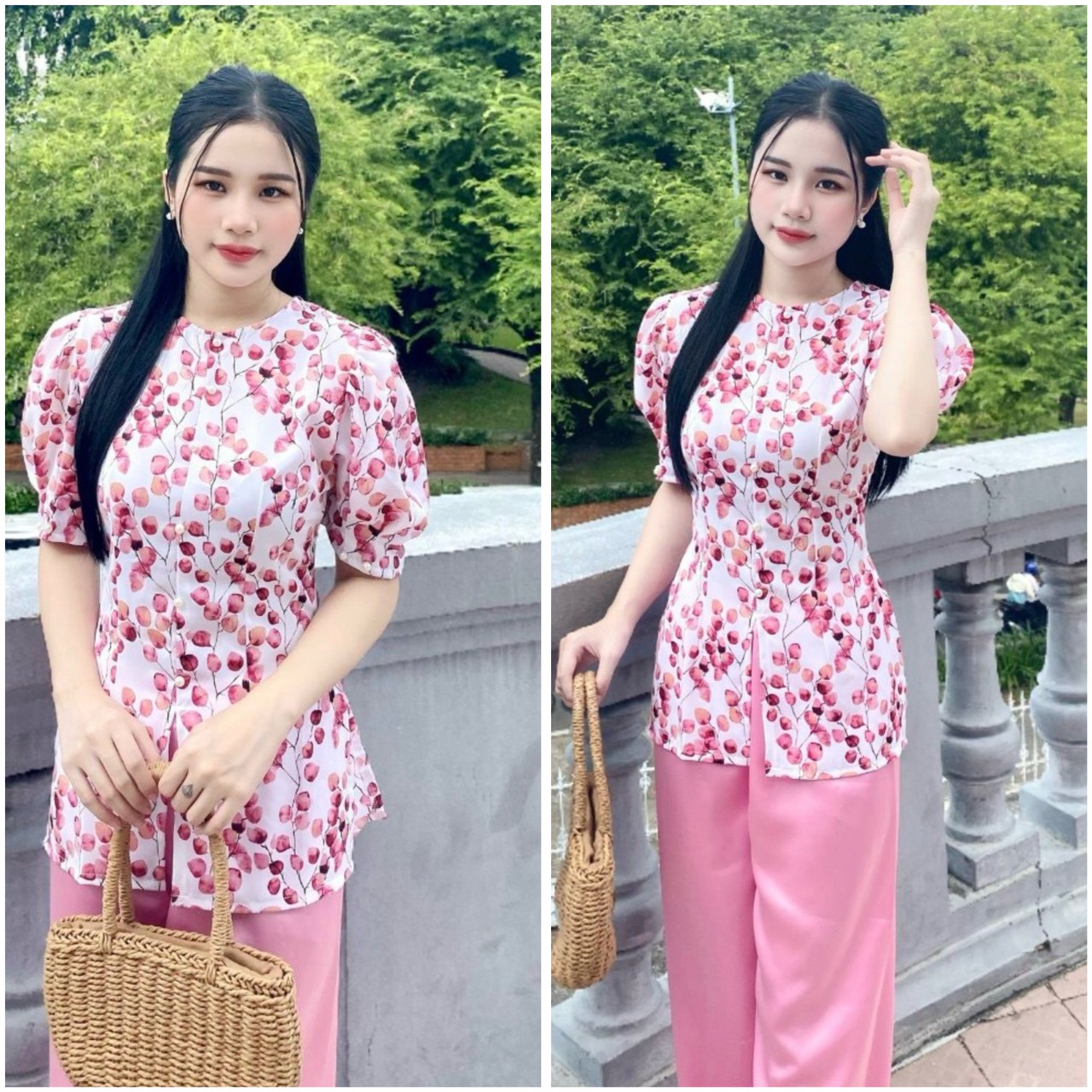 Bộ bà ba lụa gấm tay phồng