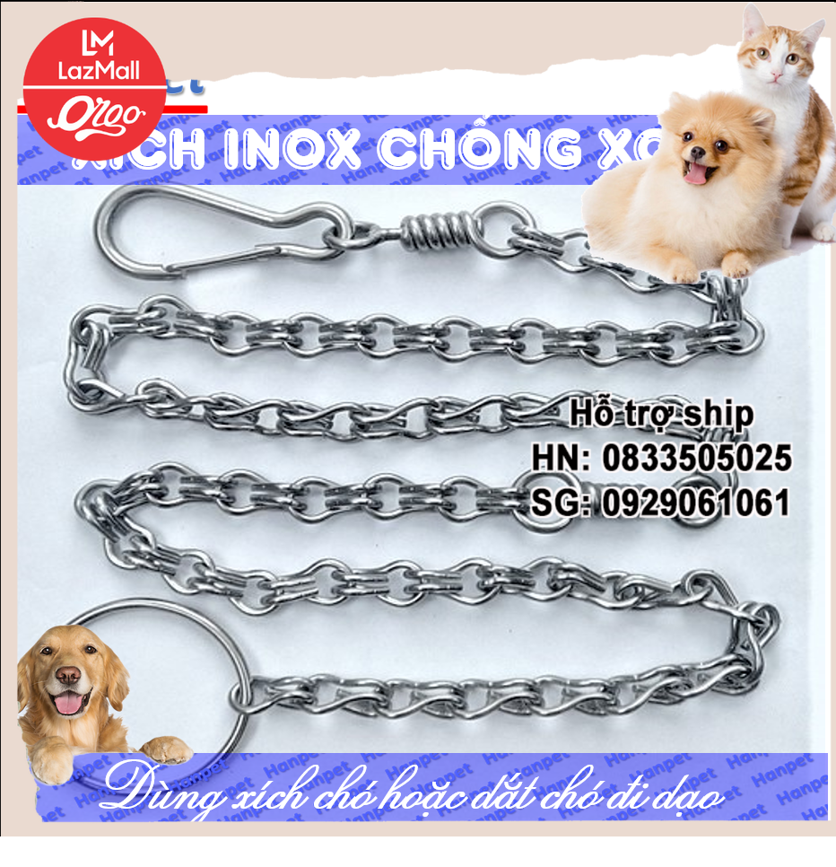 Orgo Xích Inox chống gỉ, chống xoắn cho chó, mèo, xích chó inox