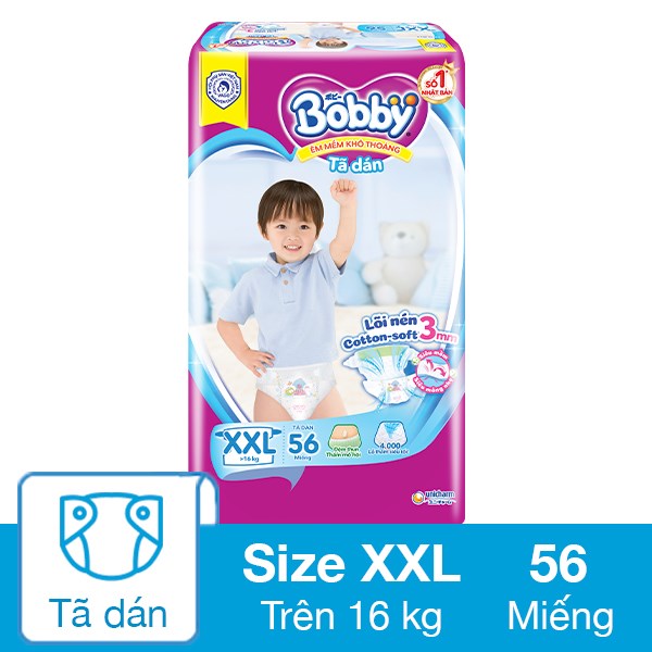 Tã Dán BOBBY Siêu Thấm XXL56 trên 16kg (khuyến mãi tùy thời điểm)