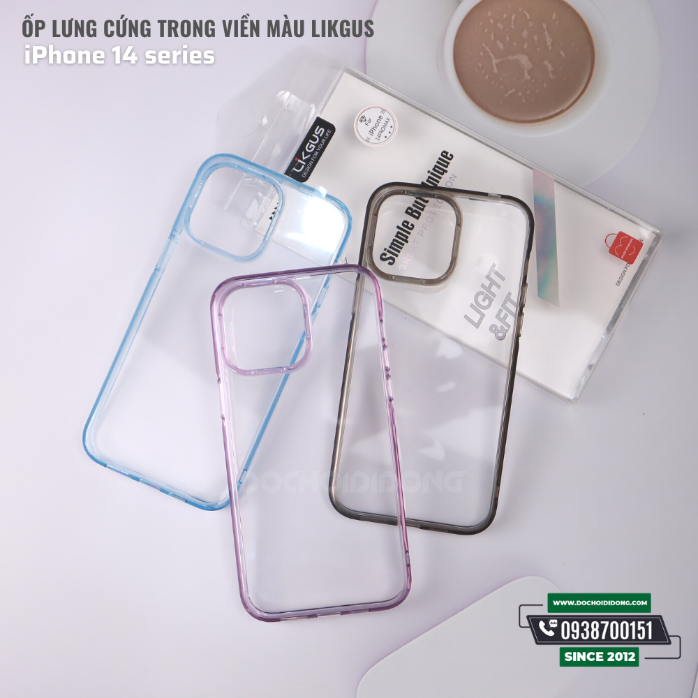 Ốp lưng cứng trong viền màu likgus cho iphone 14 - 14 plus - 14 pro - 14 pro max